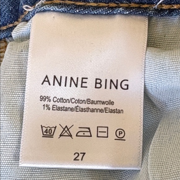 Anine Bing Distressed "Cigarette" Button Fly Blue Flare Jeans Size 27 - Picture 9 of 16